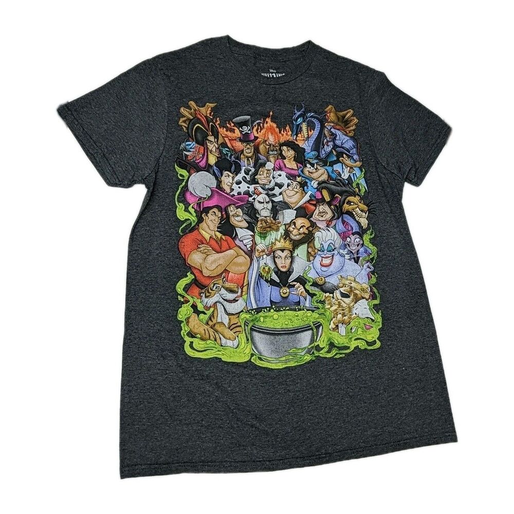 Disney Villains Shirt Small Group Collage Unisex Tee Gray S Ursula Gaston Jafar